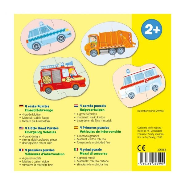 HABA 306182 - Puzzle - 4 erste Puzzles, Einsatzfahrzeuge, 2-4 Teile HABA 306182 - Puzzle - 4 Erste Puzzles, Einsatzfahrzeuge, 2-4 Teile -Spielzeug Welten Winkel